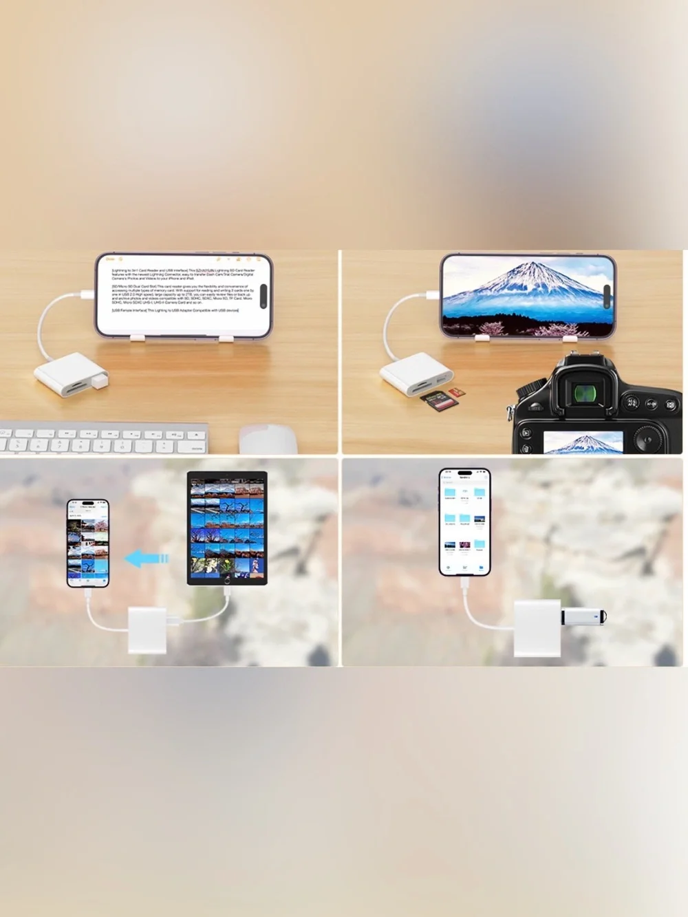 SD Card Reader for iPhone iPad USB-C Lightning Adapter